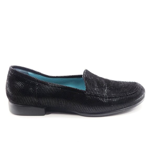 THIERRY RABOTIN Black Shiny Suede Loafer Flats Shoes - Picture 4 of 7